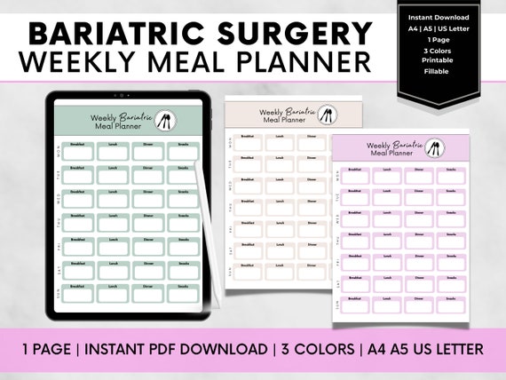 Bariatric Meal Planner Gastric Sleeve Menu Journal Gastric - Etsy