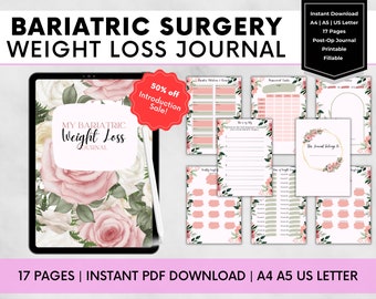 Bariatric Weight Loss Journal, Weight Loss Surgery Planner, Gastric Bypass and Gastric Sleeve Post-Op Measurements & Weight Trackers