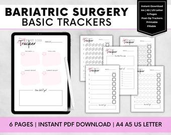 Bariatric Surgery Tracker Bundle, Weight Loss, Hydration, Vitamins (Printable PDF)