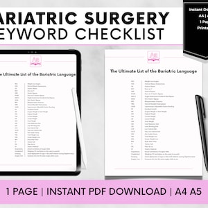 Bariatric Surgery Checklist, VSG Keyword List, WLS Acronyms Abbreviations, Gastric Bypass Pre-Op Must Have, Weight Loss Surgery Gift Shop