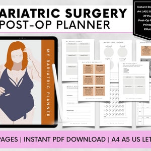 Bariatric Surgery Post-Op Planner, Gastric Sleeve Journal, Gastric Bypass Food, Goal, Measurement, Activity, Wellness Printables, VSG Gift