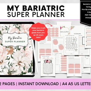 Bariatric Surgery Planner, RNY Gastric Bypass Journal, Gastric Sleeve Pre-Op Post-Op Printables, VSG Diary, Food, Goal & Measurements Pages