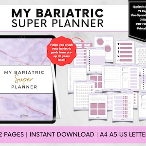 Bariatric Surgery Planner, RNY Gastric Bypass Journal, Gastric Sleeve Pre-Op Post-Op Printables, VSG Diary, Food, Goal & Measurements Pages