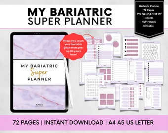 Bariatric Surgery Planner, RNY Gastric Bypass Journal, Gastric Sleeve Pre-Op Post-Op Printables, VSG Diary, Food, Goal & Measurements Pages