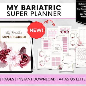 Bariatric Surgery Planner, RNY Gastric Bypass Journal, Gastric Sleeve Pre-Op Post-Op Printables, VSG Diary, Food, Goal & Measurements Pages