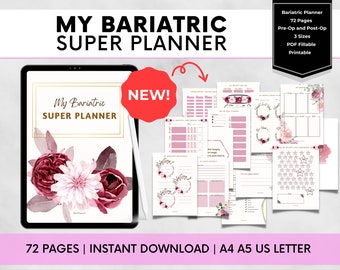 Bariatric Surgery Planner, RNY Gastric Bypass Journal, Gastric Sleeve Pre-Op Post-Op Printables, VSG Diary, Food, Goal & Measurements Pages