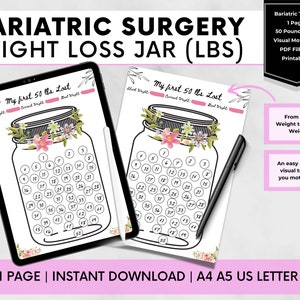 Bariatric Weight Loss Jar 50 Pounds Lost, Gastric Bypass Weight Loss Tracker, Gastric Sleeve Color Your Weight Loss Jar, Bariatric Gift