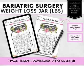 Bariatric Weight Loss Jar 50 Pounds Lost, Gastric Bypass Weight Loss Tracker, Gastric Sleeve Color Your Weight Loss Jar, Bariatric Gift