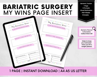 Bariatric Surgery 'My Wins' Tracker, Printable Journal (PDF)