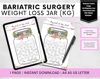 Bariatric Surgery Weight Loss Jar in Kilograms, Gastric Sleeve Weight Loss Printable, VSG 50 Kilogram Lost Template, Gastric Bypass Download