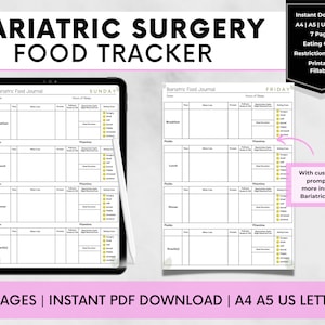 Bariatric Food Journal, Gastric Bypass Food Diary, Gastric Sleeve Protein Tracker, VSG Eating Cues Visual Aid, Bariatric Surgery Food Diary