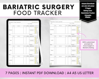 Bariatric Surgery Food Diary, Protein Tracker, Eating Cues (Printable PDF)