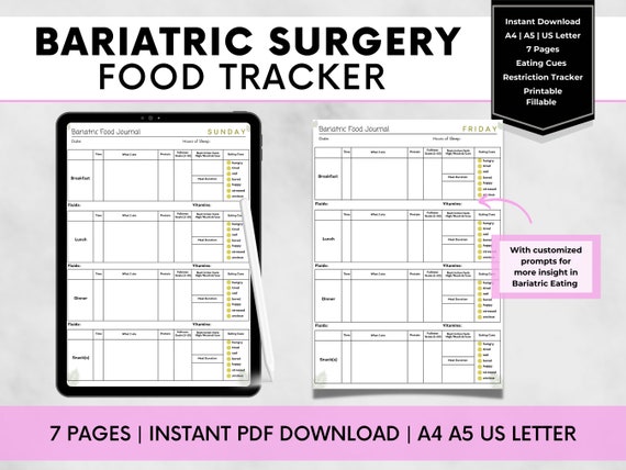 Bariatric Food Diary Food Journal Template / Editable In Canva By