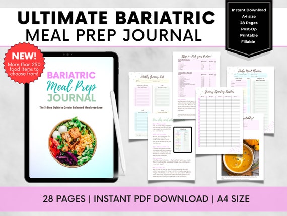 Bariatric Meal Prep Journal, Gastric Sleeve Meal Planner, Gastric Bypass  Daily Meal Prep Planner, Bariatric Protein Food List, VSG Planner 