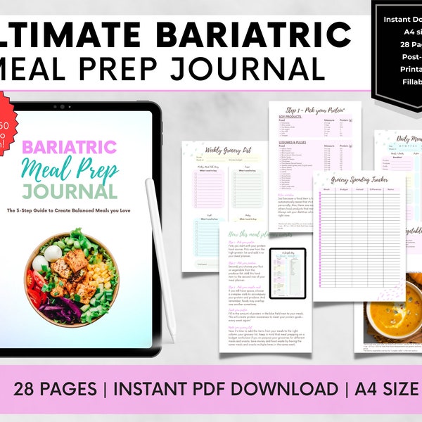 Bariatric Meal Prep Journal, Gastric Sleeve Meal Planner, Gastric Bypass Daily Meal Prep Planner, Bariatric Protein Food List, VSG planner