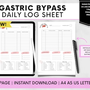 Maag-bypass dagelijks logboek, RNY Food Journal, stemming, activiteit, slaap, eetsignalen en doelen stellen, eenvoudig te gebruiken sjabloon, bariatrische afdrukbare