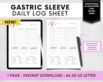 Gastric Sleeve Daily Log, VSG Food Diary, Mood, Activity, Sleep, Eating Cues and Goal Setting, Easy to Use Template, Bariatric Printable