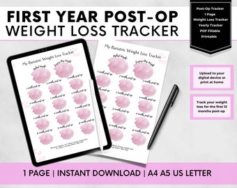 Bariatric Weight Loss Tracker, Gastric Sleeve Honeymoon Stage Weight Chart, Gastric Bypass Printable Weight Tracker, VSG Yearly Weigh-In