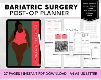 Bariatric Surgery Post-Op Planner, Gastric Sleeve Journal (Printable, Fillable PDF)