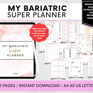 Bariatric Surgery Planner, RNY Gastric Bypass Journal, Gastric Sleeve Pre-Op Post-Op Printables, VSG Diary, Food, Goal & Measurements Pages