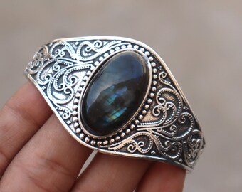 Blue Fire Labradorite Bangle, Designer Bangle, 925 Silver Bangle, Natural Labradorite, Handmade Bangle, Bangle For Women, Cuff Bangle