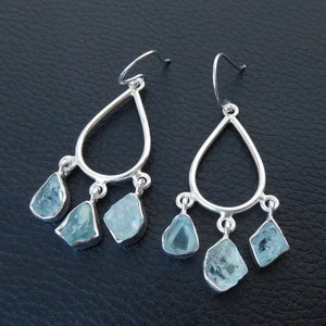 Raw Stone Aquamarine Earring, Gemstone Earrings, Handmade Earring, Women Jewelry, 925 Sterling Silver Earring, Gift For Her