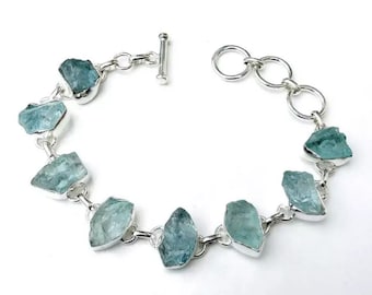 Aquamarine Bracelet, 925 Sterling Silver Bracelet, Handmade Bracelet, Natural Raw Stone, Women's Jewelry, Gift For Her