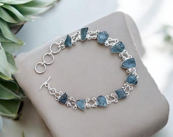 Pulsera de aguamarina cruda, pulsera hecha a mano, joyería de plata de ley 925***