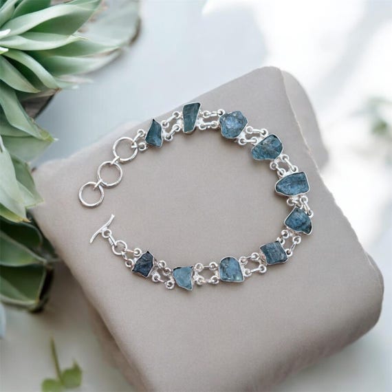 Heavy Bracelet, Raw Aquamarine Bracelet, 925 Silver Bracelet, Handmade Bracelet, Natural Aquamarine, Women's Jewelry, Beautiful Bracelet***