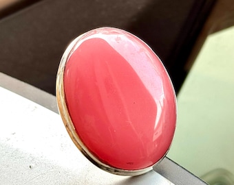 Roze opaalring, handgemaakte ring, 925 sterlingzilveren ring, natuurlijke edelsteen, ovale opaal, mooie roze steen, statementring***