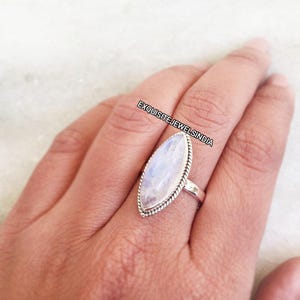 Natural Rainbow Moonstone Ring, Handmade Ring, Gemstone Ring, 925 Sterling Silver Ring, Statement Ring, June Birthstone, Gift Idea**