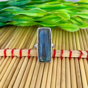 Handmade Labradorite Ring, Statement Ring, Labradorite Baguette Ring, 925 Sterling Silver Ring, Natural Labradorite, Free Shipping, Gift Him