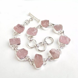 Rose Quartz Bracelet, 925 Sterling Silver Bracelet, Genuine Rose Quartz, Handmade Bracelet, Women&#39;s Jewelry, Gift For Her