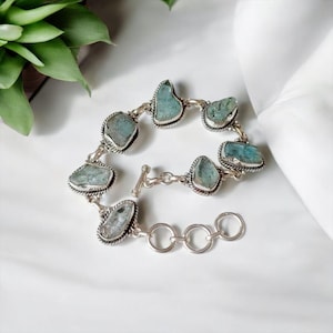 Original Natural Aquamarine Bracelet, 925 Sterling Silver Bracelet, Raw Aquamarine, Handmade Bracelet, Adjustable Bracelet, Gift For Love***