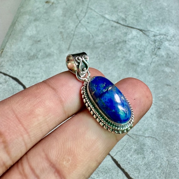 Natural Lapis Lazuli Pendant, 925 Sterling Silver Pendant, September  Birthstone, Handmade Pendant, Boho Pendant, Oval Baguette Stone