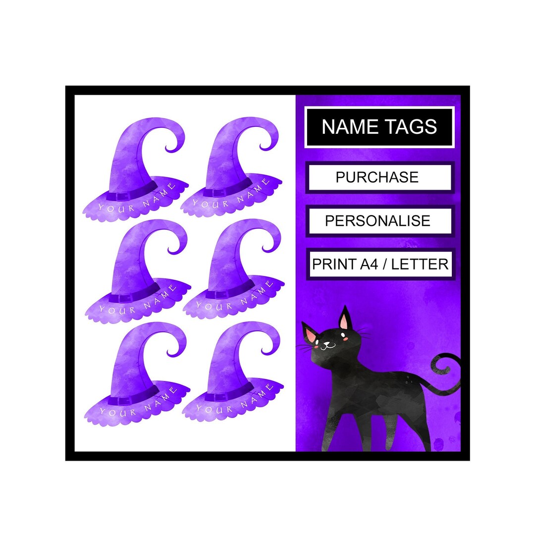 Witch Hat Name Tags, Halloween Labels, Witch Party Printables Etsy