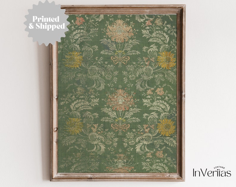 Green Floral Textile Print | Vintage Pattern Wall Art Print | PRINTED AND SHIPPED | No. A070 bild 6