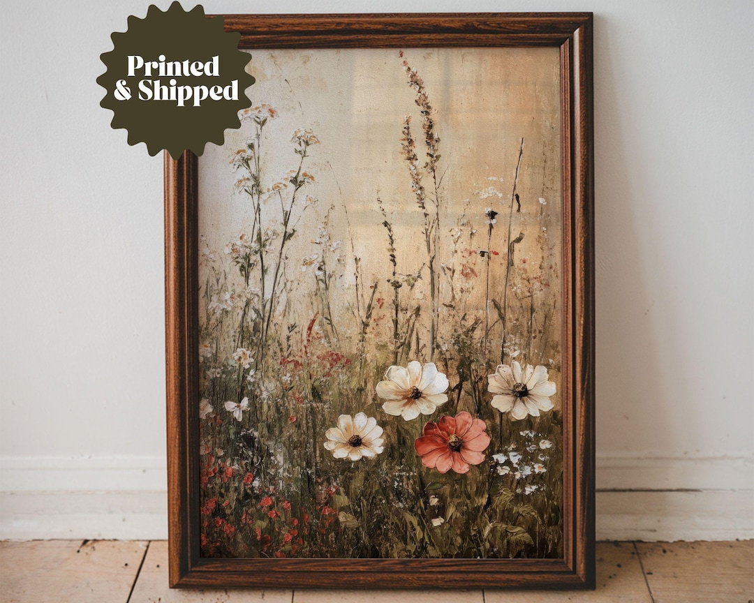 Moody Wild Flowers Print Muted Floral Wall Art | Vintage Style Cottage ...