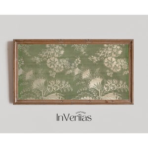 Vintage salviagrön textilpanoramaväggkonst | Antik gobelängkonst | UTSKRIVBAR | Nr 318