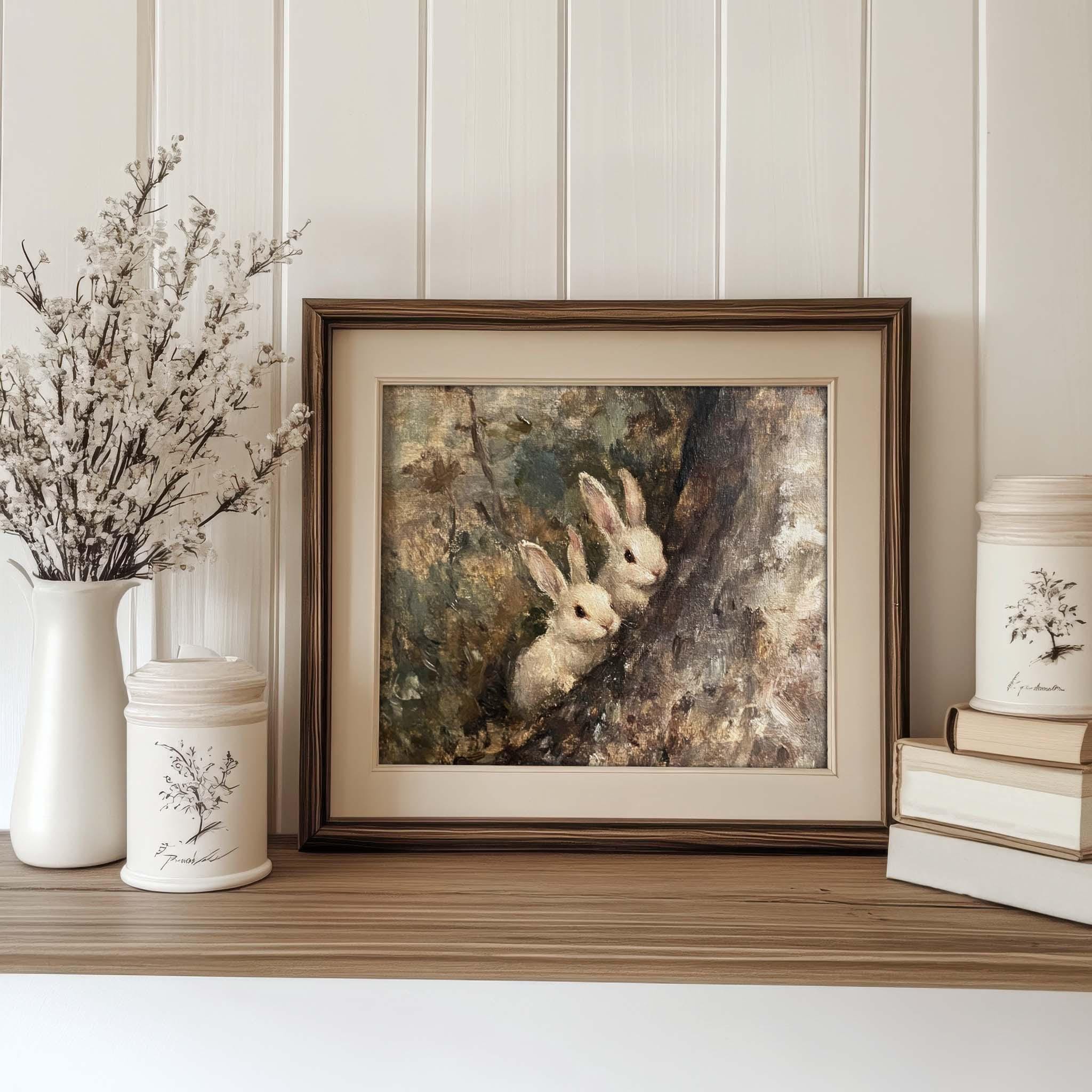 Rabbits in the Forest Print Vintage Bunny Wall Art | Cottage Easter and ...