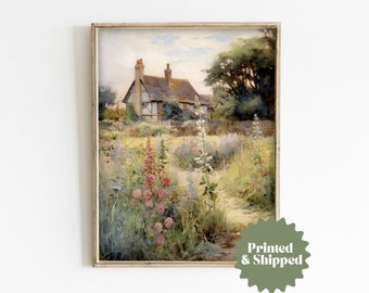 English Cottage Garden Vintage Style Painting | Cottage Decor | PRINTED AND SHIPPED | No. A245