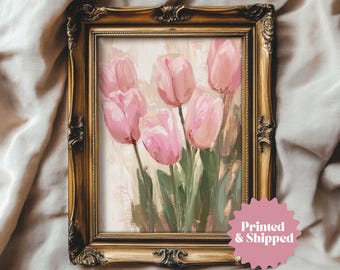 Pink Flowers Print Vintage Style Wall Art | Cottage Spring Decor | PRINTED AND SHIPPED | No. A439