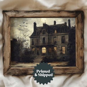 Haunted Victorian House Halloween Print | Moody Dark Halloween Decor | PRINTED AND SHIPPED | No. A342