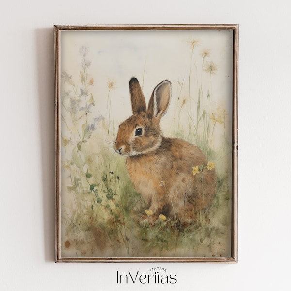 Little Rabbit Vintage Style Painting | Cottage Easter Decor | PRINTABLE | No. 621