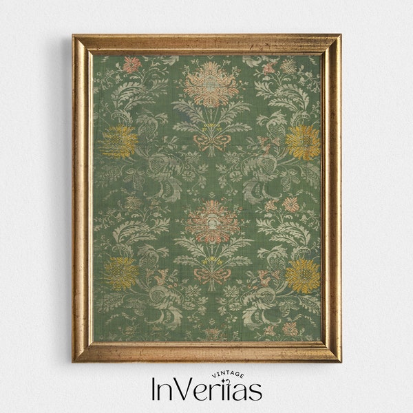 Green Floral Textile Print | Vintage Textile Art | Modern Farmhouse Decor | PRINTABLE | No. 167