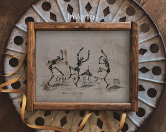 Dancing Skeletons Vintage Art | Obscure Halloween Decor | PRINTABLE | No. 257