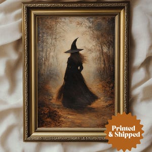 Dark Forest Witch Painting Vintage Moody Halloween Wall Art | Witchy Cottage Fall Halloween Decor | PRINTED AND SHIPPED | No. A310