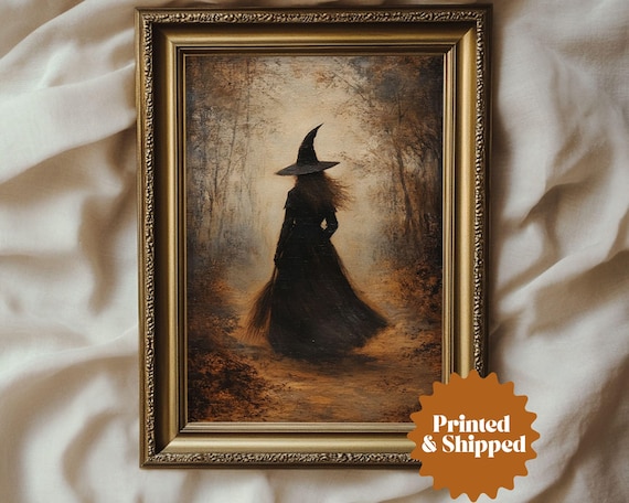 Dark Forest Witch Painting Vintage Moody Halloween Wall Art | Witchy Cottage Fall Halloween Decor | PRINTED AND SHIPPED | No. A310