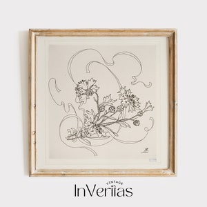 Cornflower Vintage Line Art | Neutral Farmhouse Decor  | PRINTABLE | No. 542