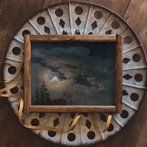 Full Moon Night Sky Vintage Painting | Moody Dark Cottagecore Decor ...